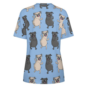 Dancing Pugs Love All Over Print Women's Cotton T-Shirt - 4 Colors-Apparel-Apparel, Pug, Shirt, T Shirt-1