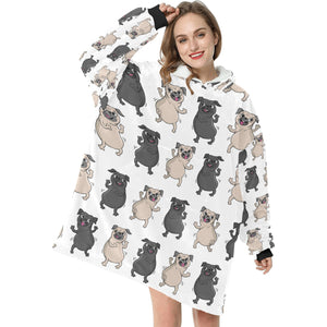 Dancing Pugs Love Blanket Hoodie for Women-Apparel-Apparel, Blankets-11