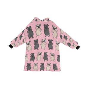 Dancing Pugs Love Blanket Hoodie for Women-Apparel-Apparel, Blankets-Pink-ONE SIZE-1