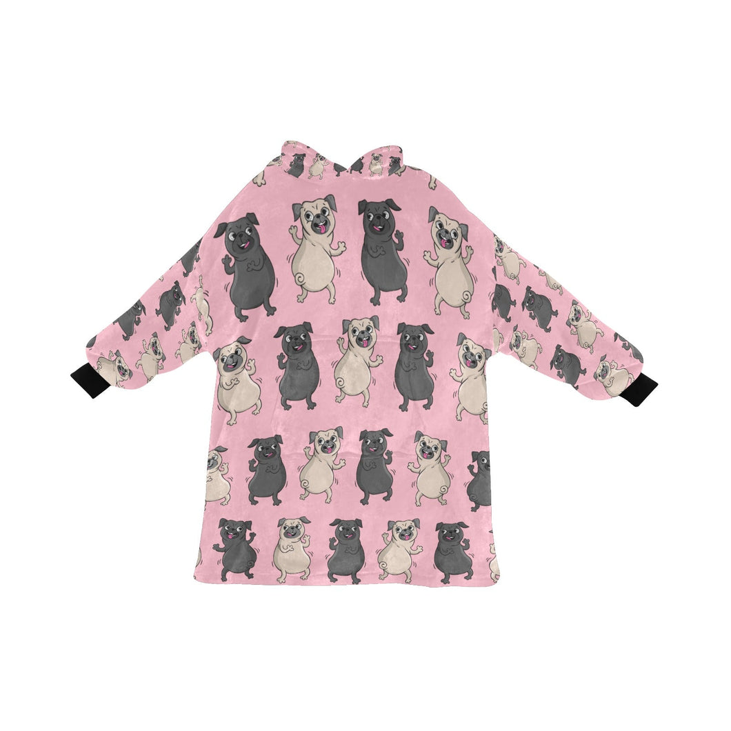Dancing Pugs Love Blanket Hoodie for Women-Apparel-Apparel, Blankets-Pink-ONE SIZE-1