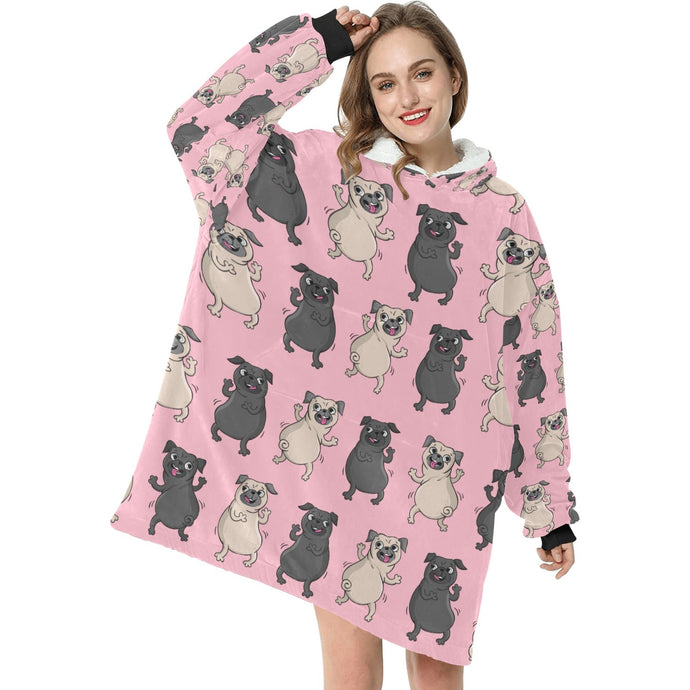 Dancing Pugs Love Blanket Hoodie for Women-Apparel-Apparel, Blankets-3