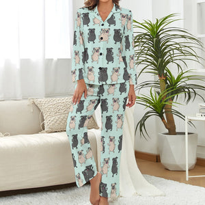 Dancing Pugs Love Pajamas Set for Women - 4 Colors-Pajamas-Apparel, Pajamas, Pug, Pug - Black-Mint Green-S-3