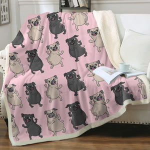 Dancing Pugs Love Soft Warm Fleece Blanket-Blanket-Blankets, Home Decor, Pug-Soft Pink-Small-2