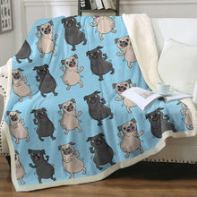 Load image into Gallery viewer, Dancing Pugs Love Soft Warm Fleece Blanket-Blanket-Blankets, Home Decor, Pug-Sky Blue-Small-3
