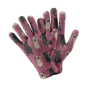 Dancing Pugs Love Touch Screen Gloves - 5 Colors-Accessories-Accessories, Dog Dad Gifts, Dog Mom Gifts, Gloves, Pug, Pug - Black-Rose gold-2