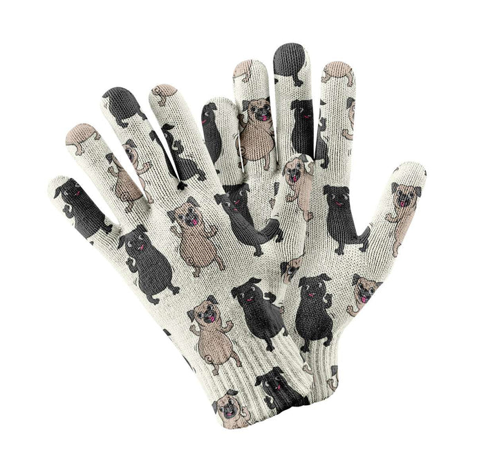 Dancing Pugs Love Touch Screen Gloves - 5 Colors-Accessories-Accessories, Dog Dad Gifts, Dog Mom Gifts, Gloves, Pug, Pug - Black-White-1