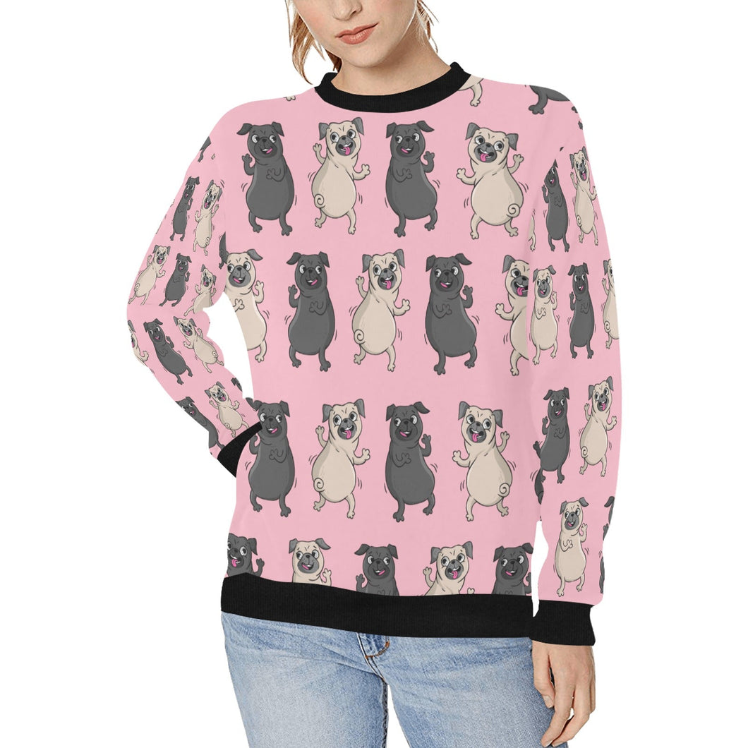 Dancing Pugs Love Women's Sweatshirt-Apparel-Apparel, Pug, Sweatshirt-Pink1-XS-1