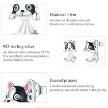 Load image into Gallery viewer, Image of Dangling Boston Terrier Love Silver Earrings Info