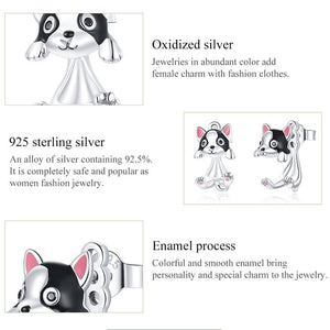 Image of Dangling Boston Terrier Love Silver Earrings Info