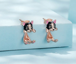 Dangling Boston Terrier Love Silver Earrings-Dog Themed Jewellery-Boston Terrier, Earrings, Jewellery-15
