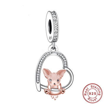 Dangling Chihuahua Love Silver Charm Pendant 360x