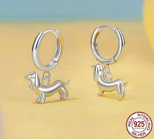 Load image into Gallery viewer, Dangling Dachshund Love Silver Hoop Earrings-Dog Themed Jewellery-Accessories, Dachshund, Dog Mom Gifts, Earrings, Jewellery-925 Sterling Silver-3