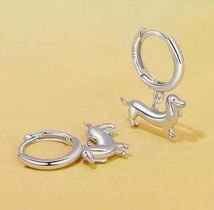 Dangling Dachshund Love Silver Hoop Earrings-Dog Themed Jewellery-Accessories, Dachshund, Dog Mom Gifts, Earrings, Jewellery-925 Sterling Silver-5