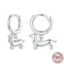 Load image into Gallery viewer, Dangling Dachshund Love Silver Hoop Earrings-Dog Themed Jewellery-Accessories, Dachshund, Dog Mom Gifts, Earrings, Jewellery-925 Sterling Silver-1
