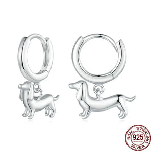 Dangling Dachshund Love Silver Hoop Earrings-Dog Themed Jewellery-Accessories, Dachshund, Dog Mom Gifts, Earrings, Jewellery-925 Sterling Silver-1