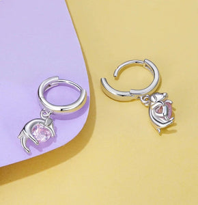 Dangling Pink Heart Dachshund Silver Hoop Earrings-Dog Themed Jewellery-Accessories, Dachshund, Dog Mom Gifts, Earrings, Jewellery-925 Sterling Silver-3