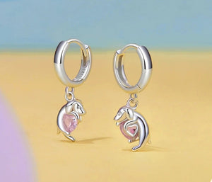 Dangling Pink Heart Dachshund Silver Hoop Earrings-Dog Themed Jewellery-Accessories, Dachshund, Dog Mom Gifts, Earrings, Jewellery-925 Sterling Silver-1