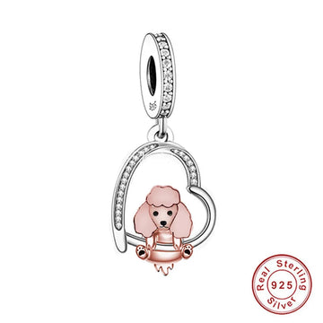 Dangling Poodle Love Silver Charm Pendant 360x