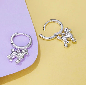 Dangling Poodle Love Silver Hoop Earrings-Dog Themed Jewellery-Accessories, Dog Mom Gifts, Earrings, Jewellery, Poodle-2