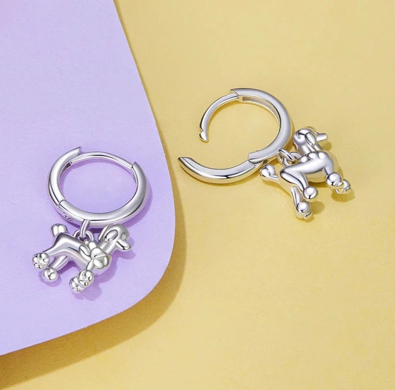Dangling Poodle Love Silver Hoop Earrings-Dog Themed Jewellery-Accessories, Dog Mom Gifts, Earrings, Jewellery, Poodle-2