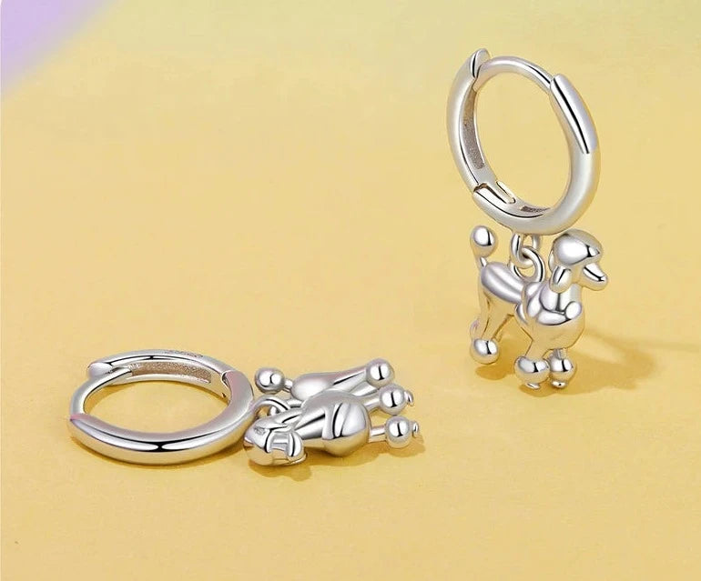 Dangling Poodle Love Silver Hoop Earrings-Dog Themed Jewellery-Accessories, Dog Mom Gifts, Earrings, Jewellery, Poodle-3