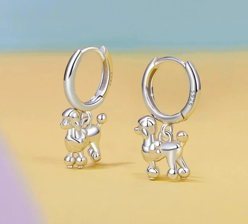 Dangling Poodle Love Silver Hoop Earrings-Dog Themed Jewellery-Accessories, Dog Mom Gifts, Earrings, Jewellery, Poodle-1