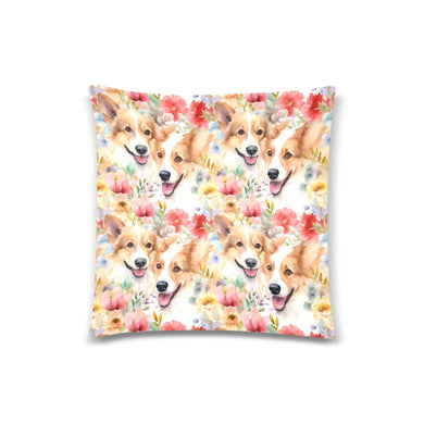 Delightful Corgis Floral Wonderland Throw Pillow Cover-White2-ONESIZE-1