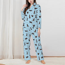 Load image into Gallery viewer, Doberman Pajamas for Women - XL Available - Black and Tan Dobermans Doing Yoga-Pajamas-Apparel,Doberman,Dog Mom Gifts,Pajamas-Blue-XS-2