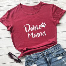 Load image into Gallery viewer, Dobie Mama Doberman Mom Cotton T Shirt - 9 Colors-Apparel-Apparel, Doberman, Dog Mom Gifts, Shirt, T Shirt-Burgundy-Medium - Fitting-China-6