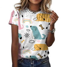 Load image into Gallery viewer, Doodle Cartoon Labrador Love All Over Print Women&#39;s Cotton T-Shirt - 4 Colors-Apparel-Apparel, Black Labrador, Chocolate Labrador, Labrador, Shirt, T Shirt-2