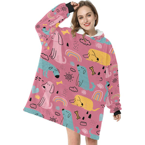 Cartoon Labrador Love Blanket Hoodie for Women-Apparel-Apparel, Blankets-5