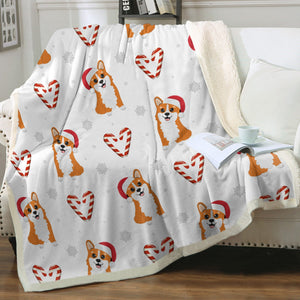 Double Candy Cane Corgis Love Soft Warm Fleece Blanket-Blanket-Blankets, Corgi, Home Decor-10