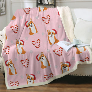 Double Candy Cane Corgis Love Soft Warm Fleece Blanket-Blanket-Blankets, Corgi, Home Decor-Soft Pink-Small-4