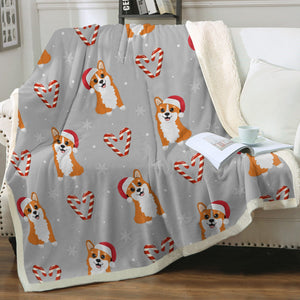 Double Candy Cane Corgis Love Soft Warm Fleece Blanket-Blanket-Blankets, Corgi, Home Decor-8