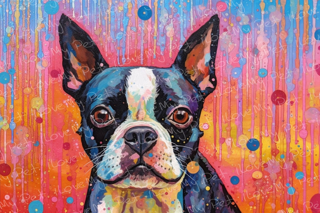 Boston Terrier Dreamscape Wall Art Poster-Art-Boston Terrier, Dog Art, Home Decor, Poster-Light Canvas-Tiny - 8x10