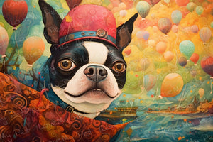 Boston Terrier Balloonist Wall Art Poster-Art-Boston Terrier, Dog Art, Home Decor, Poster-Light Canvas-Tiny - 8x10"-1
