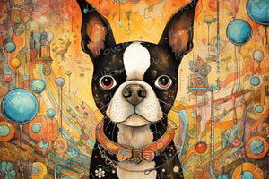 Boston Terrier Timekeeper Wall Art Poster-Art-Boston Terrier, Dog Art, Home Decor, Poster-Light Canvas-Tiny - 8x10"-1