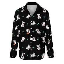 Load image into Gallery viewer, Playful Bull Terrier Adventures Women's Shirt-Apparel-Apparel,Bull Terrier,Dog Mom Gifts,Shirt-Midnight Black-S-19