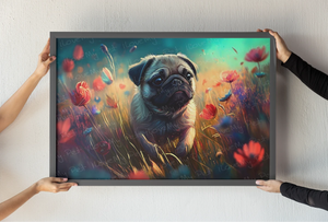 Dreamy Pug in Floral Elegance Wall Art Poster-Art-Dog Art, Home Decor, Poster, Pug-2