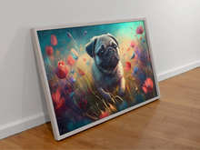 Load image into Gallery viewer, Dreamy Pug in Floral Elegance Wall Art Poster-Art-Dog Art, Home Decor, Poster, Pug-3