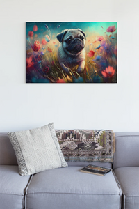 Dreamy Pug in Floral Elegance Wall Art Poster-Art-Dog Art, Home Decor, Poster, Pug-4