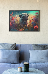 Dreamy Pug in Floral Elegance Wall Art Poster-Art-Dog Art, Home Decor, Poster, Pug-6