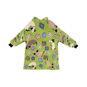 Flowery Cartoon Dachshund Blanket Hoodie for Women - 4 Colors-Apparel-Apparel, Blankets, Dachshund-15
