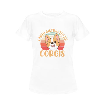 Easily Distracted by Corgis Women's Cotton T-Shirt-Apparel-Apparel, Corgi, Shirt, T Shirt-6