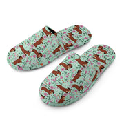 Flower Garden Red Dachshunds Women's Cotton Mop Slippers-Footwear-Accessories, Dachshund, Slippers-11