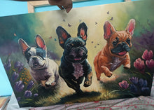 Load image into Gallery viewer, Ebullient French Bulldog Trio in Spring&#39;s Embrace Oil Painting-Art-Dog Art, French Bulldog, Home Decor, Painting-24&quot; x 36&quot; inches-8