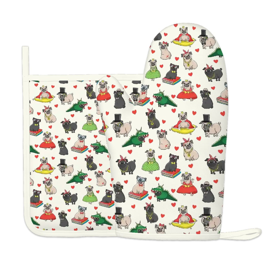 Fancy Dress Pugs Oven Mitts and Pot Holder Set-Kitchen Decor-Accessories,Dog Mom Gifts,Pug-7