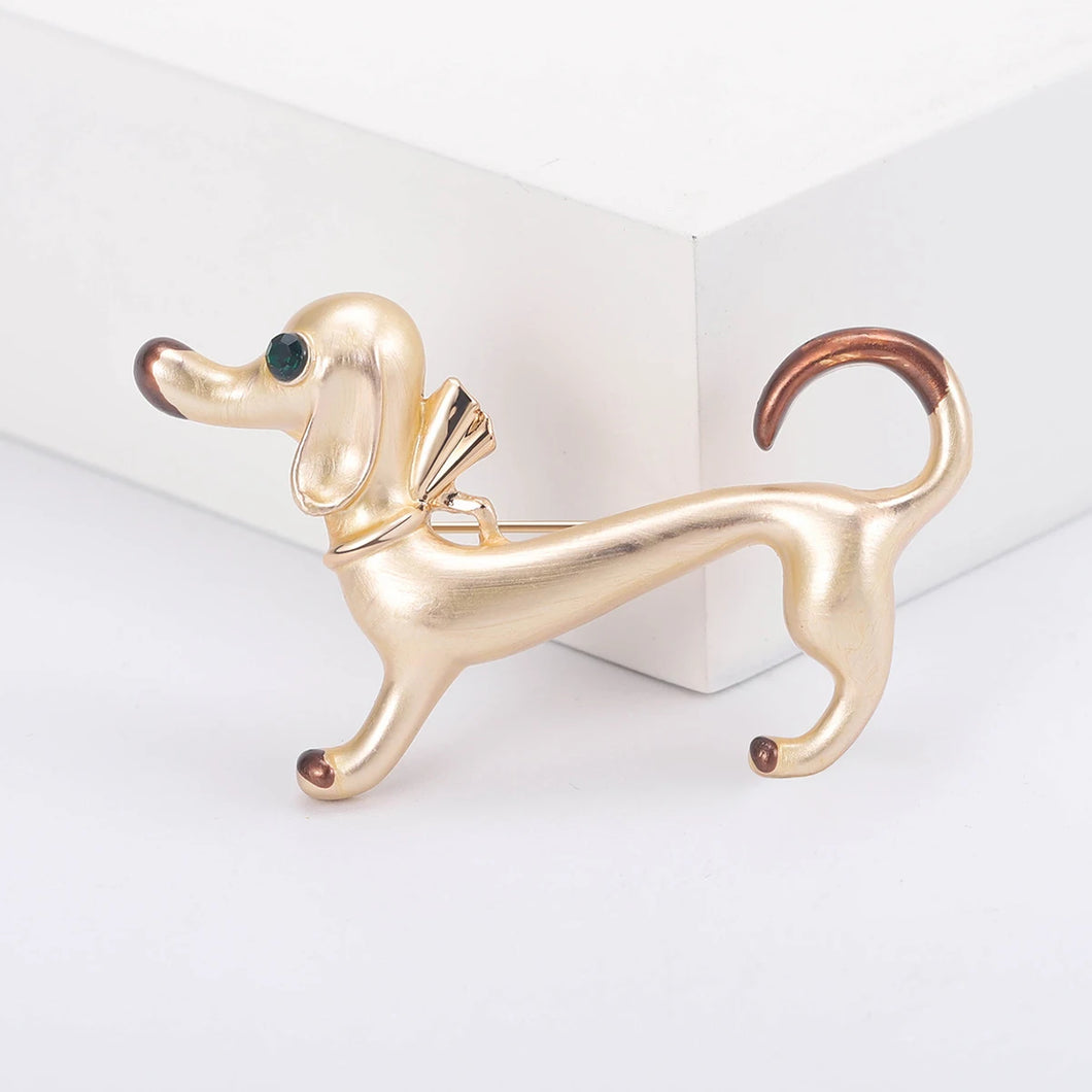 Elegant Dachshund Dog Brooch – Gold-Tone Retro Pin-Yellow1461-YL-1