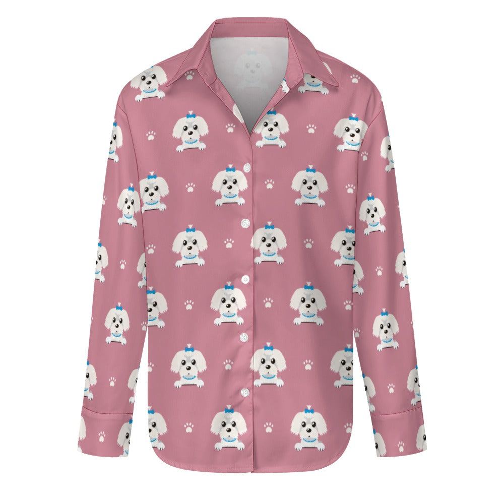 Elegant Maltese Puppy Women's Shirt-S-PaleVioletRed-1