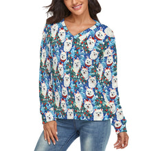 Load image into Gallery viewer, Elegant Trees Frolic American Eskies Women’s Classic V-Neck Christmas Sweater-Apparel-Apparel,Christmas,Dog Mom Gifts,Pit Bull,Sweater,Sweatshirt-3